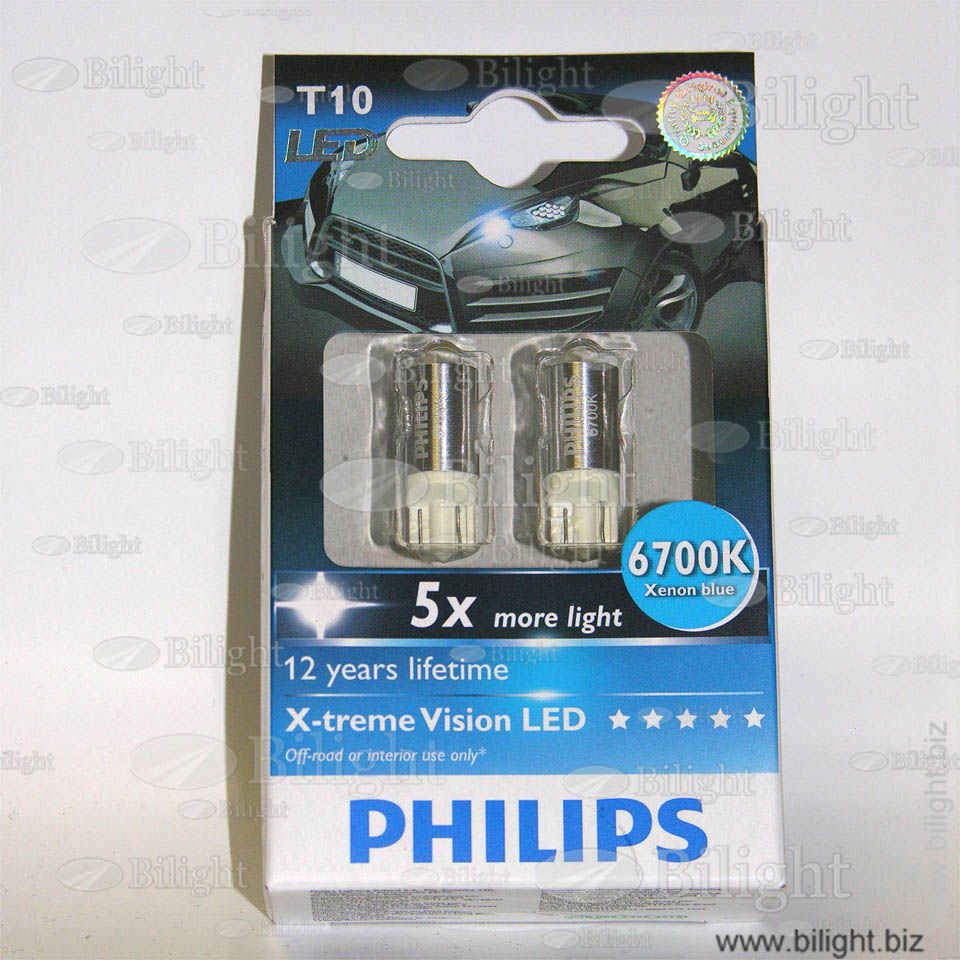 129326700KX2 - W5W 12V-1W (W2,1x9,5d) LED 6700K X-tremeVision WBT10 (к.уп.2шт.) - PHILIPS - Лампа светодиодная автомобильная - Philips LED